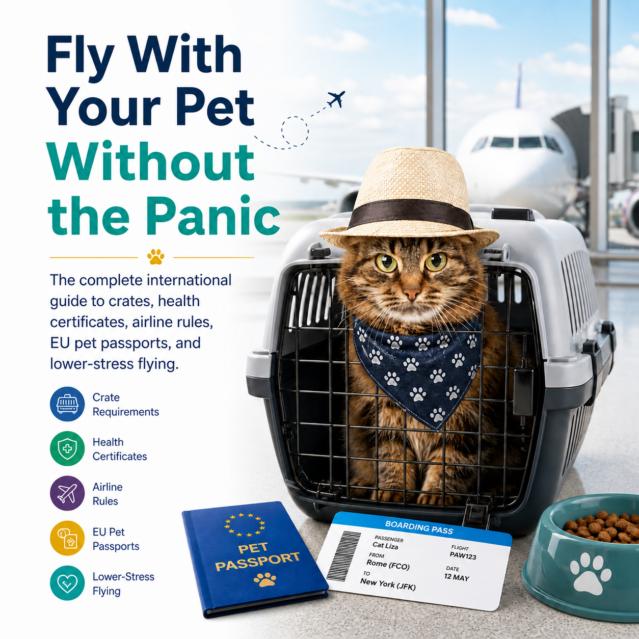 Fly With Your Pet Without the Panic: The Complete International Pet Travel Guide for Dogs & Cats — Crates, Health Certificates, Airline Rules & EU Pet Passports